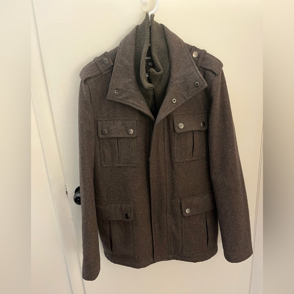 Michael Kors Men's Dark Brown Wool Pea Coat